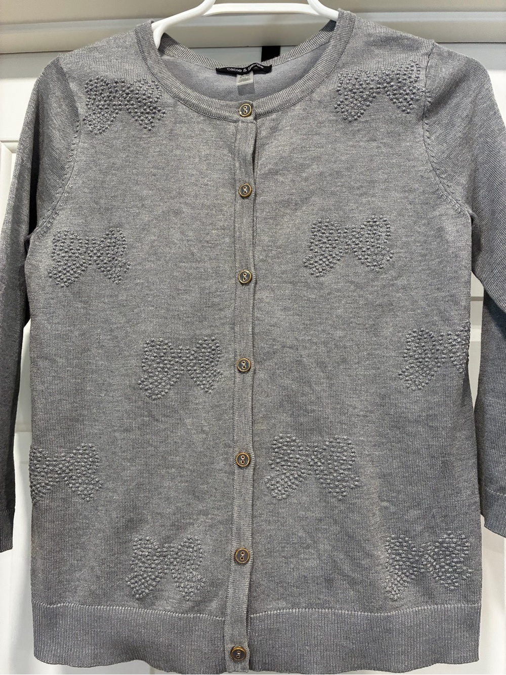 Cable & Gauge Gray Bow-Appliqué Button-Front Cardigan